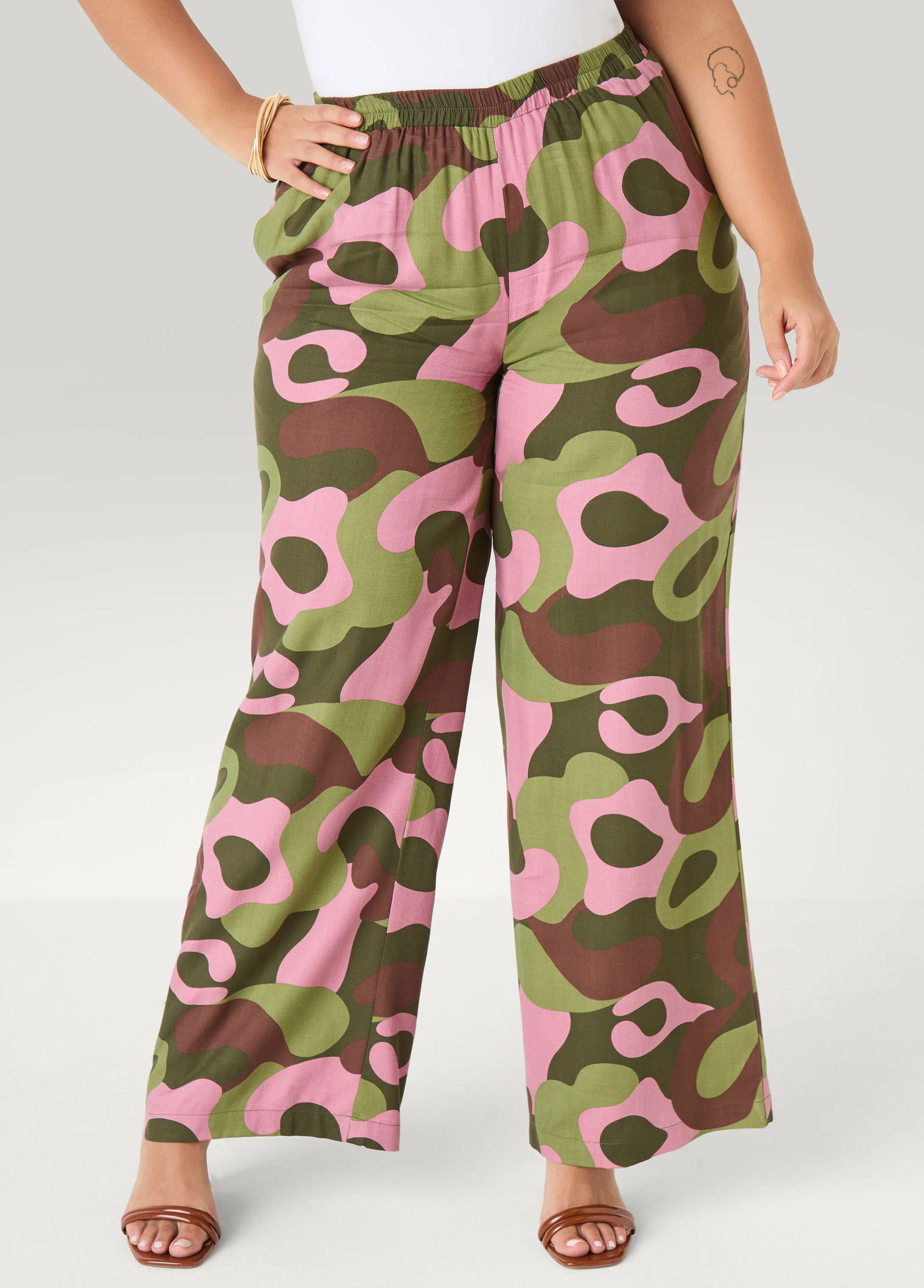 Camo Print Wide Leg Pants - Image 3