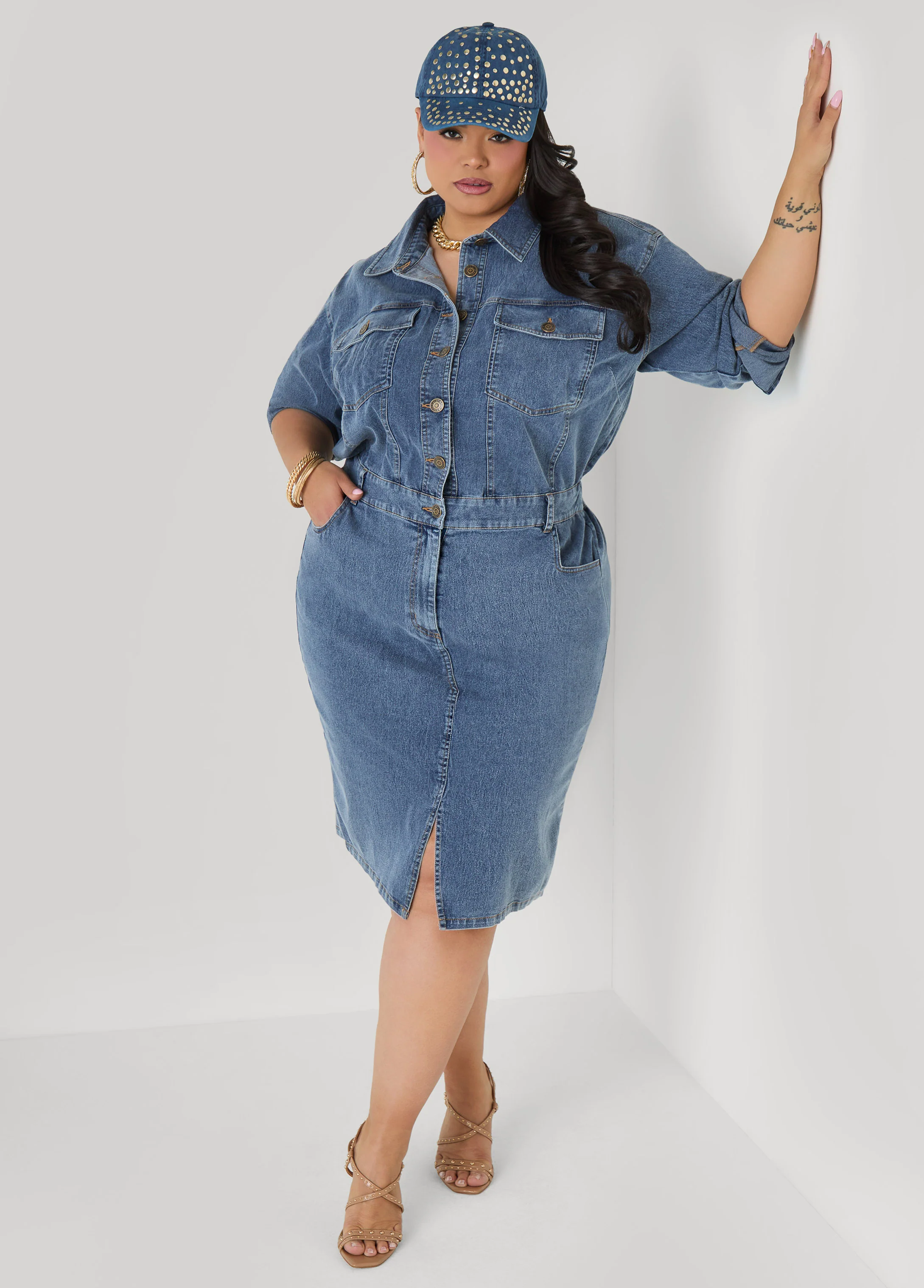 Front Split Denim Shirtdress - Image 3
