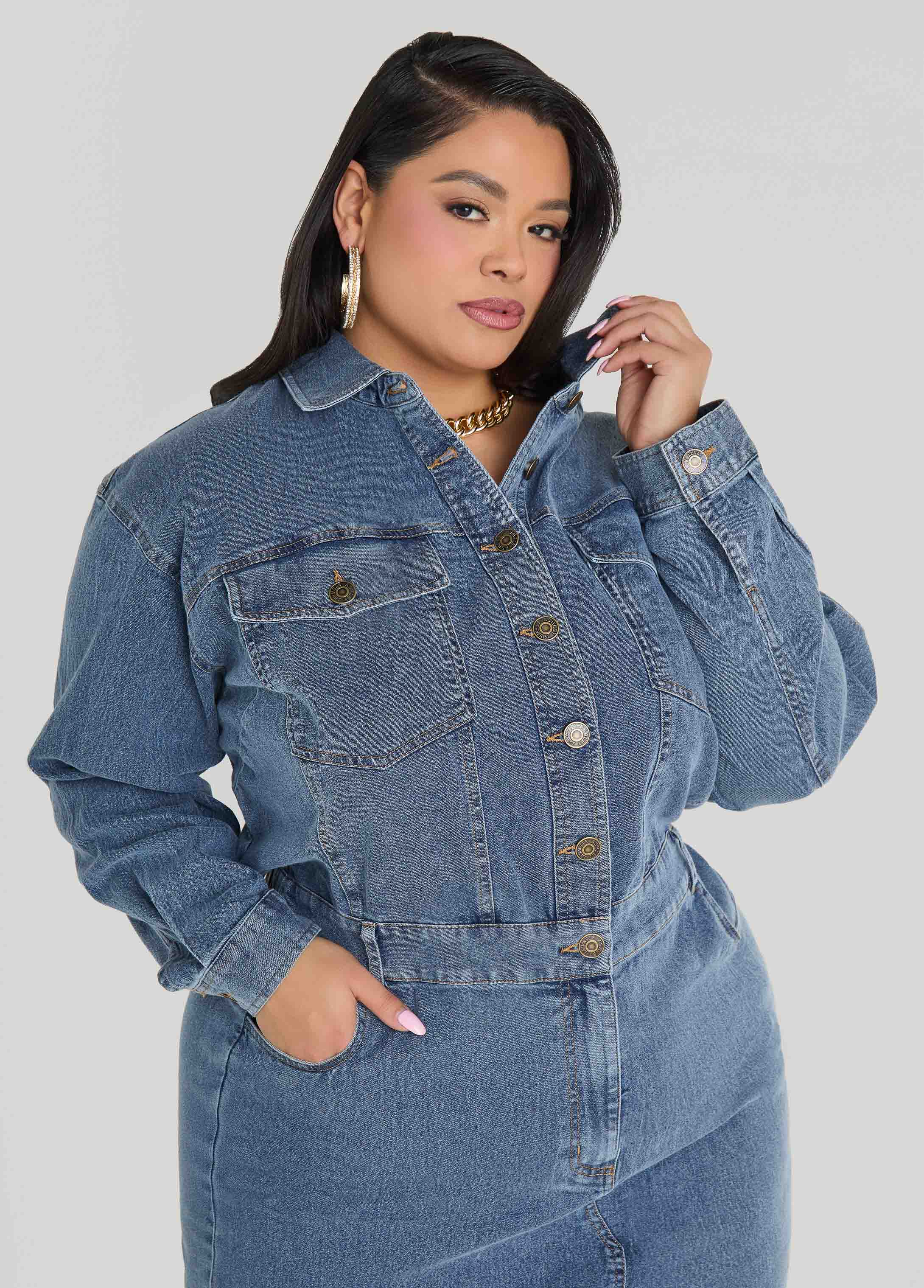 Front Split Denim Shirtdress - Image 4