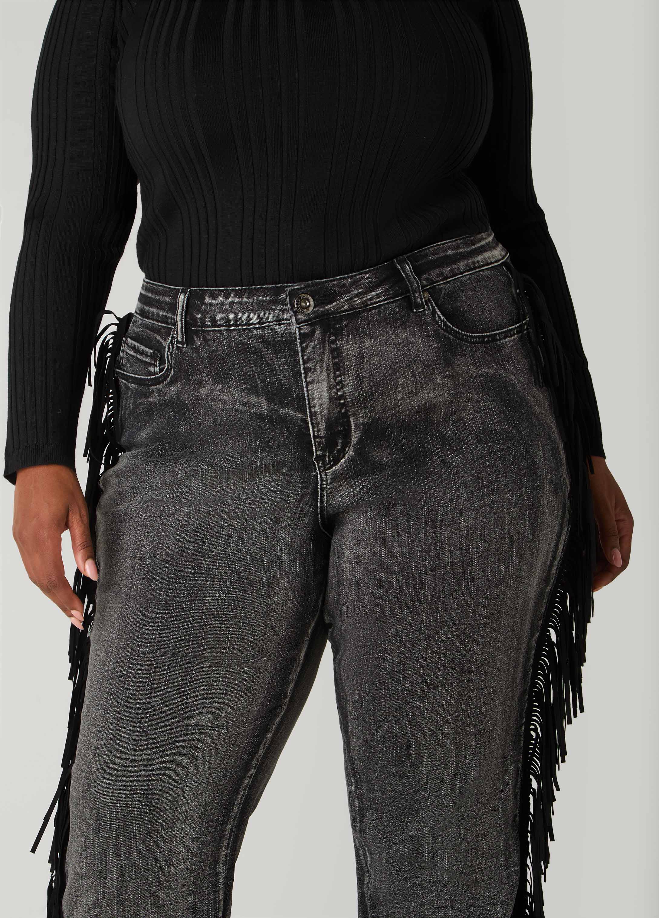 Faux Suede Fringed Bootcut Jeans - Image 3