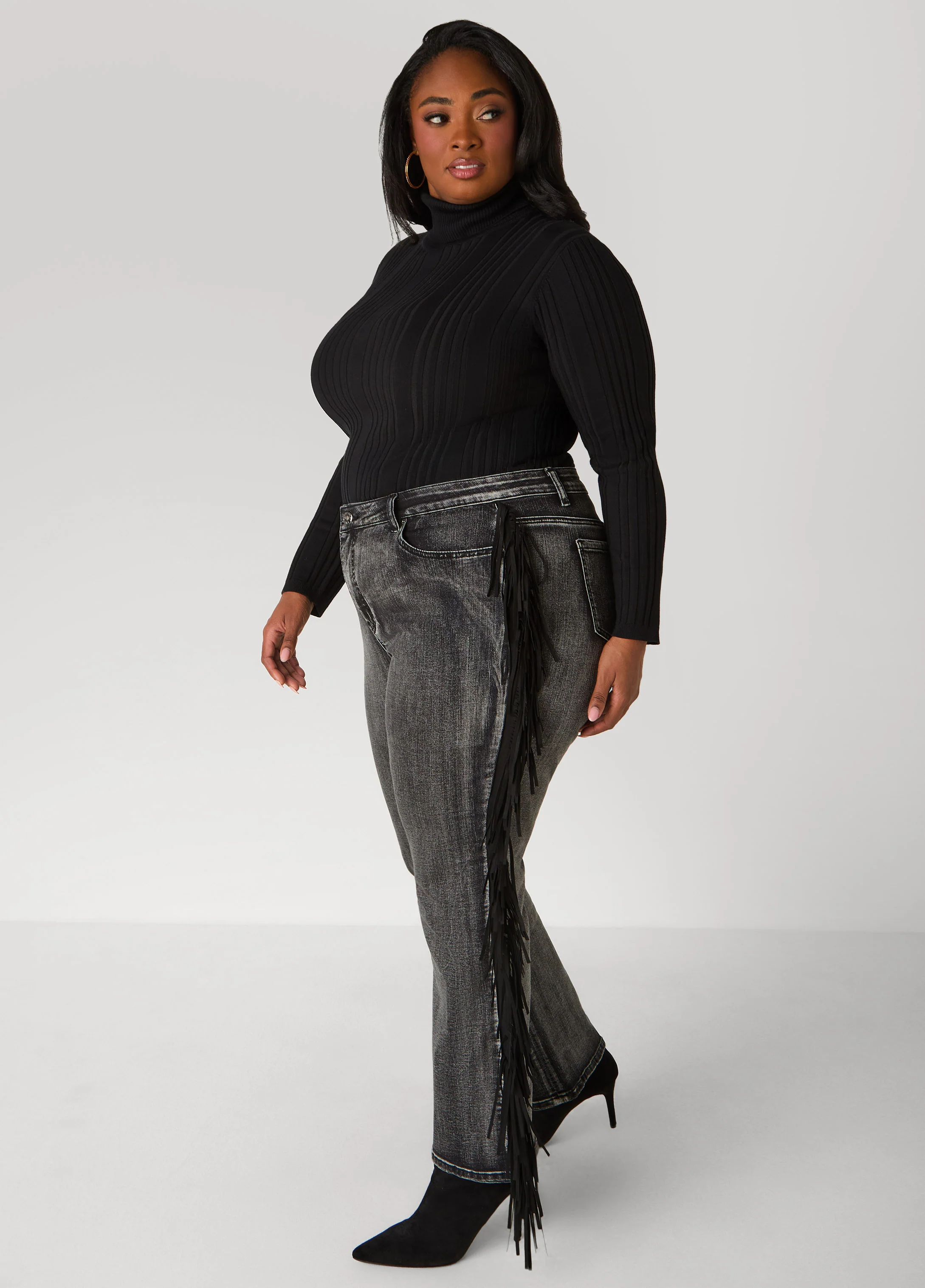 Faux Suede Fringed Bootcut Jeans - Image 4