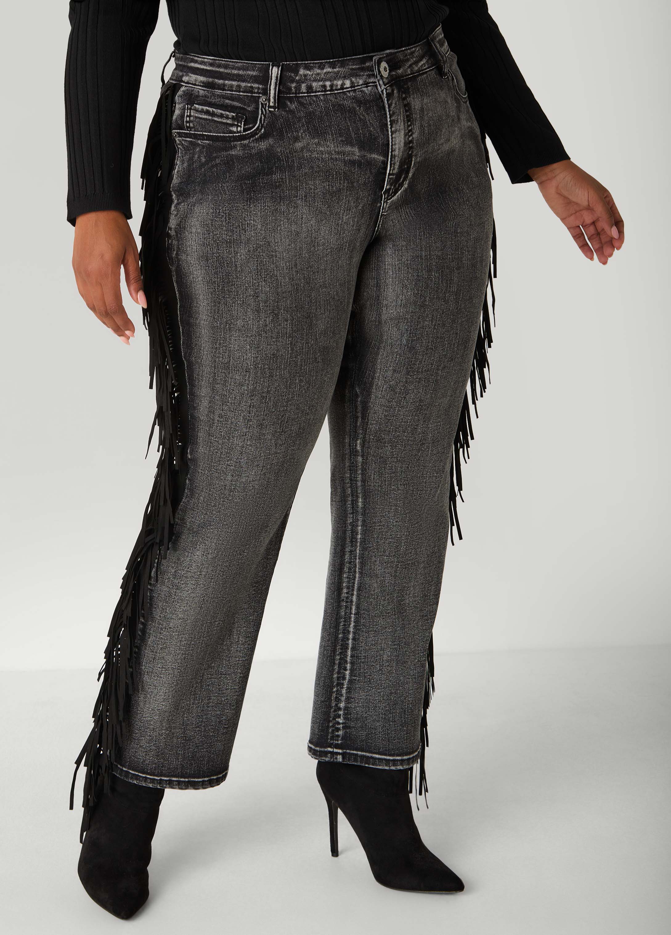 Faux Suede Fringed Bootcut Jeans - Image 5