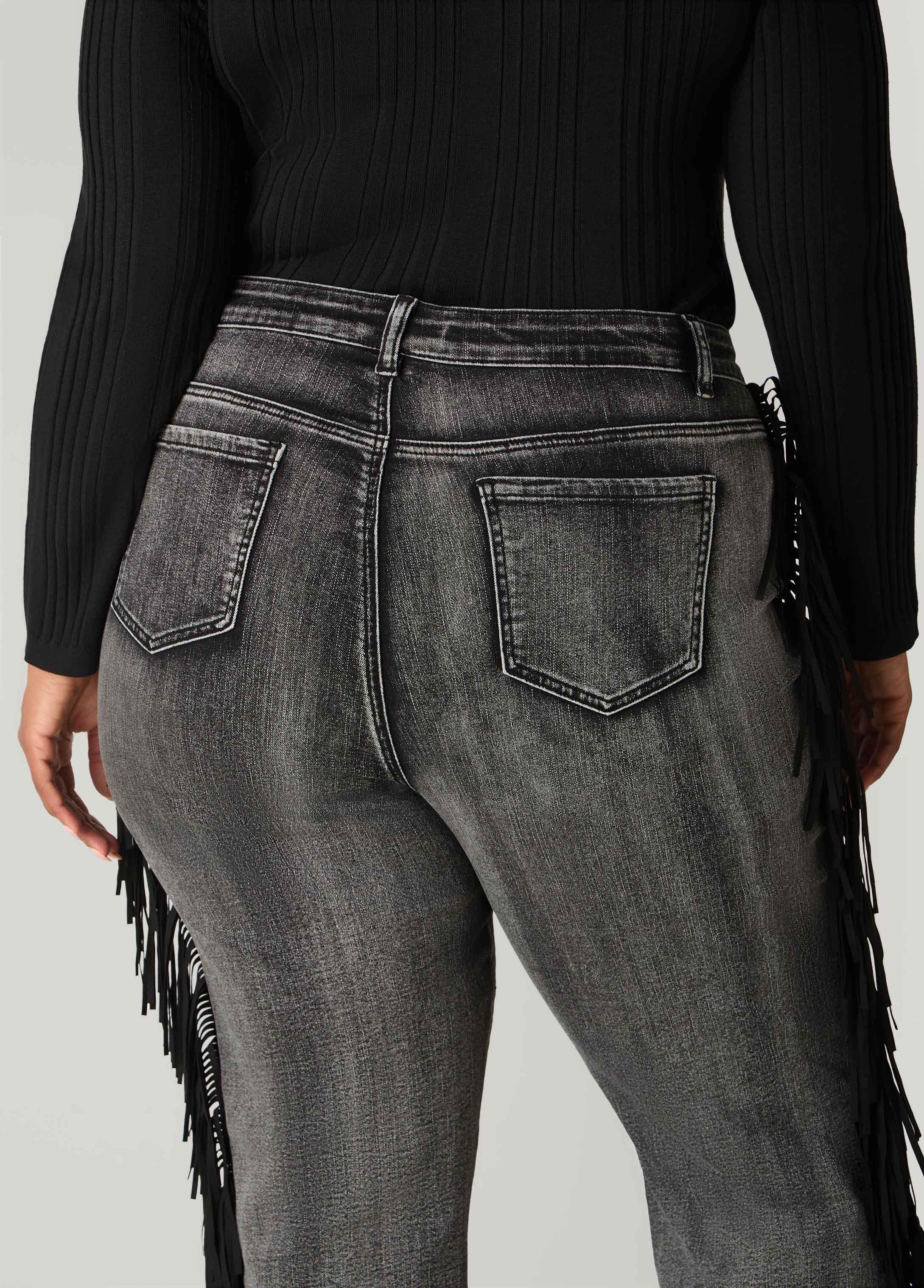 Faux Suede Fringed Bootcut Jeans - Image 6
