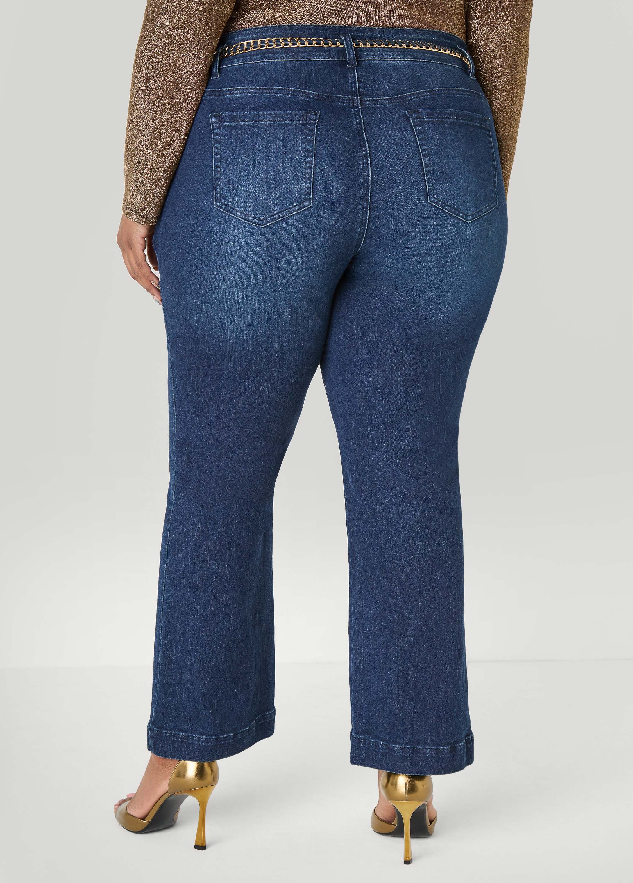 Chain Belt Slim Flare Jeans - Image 3