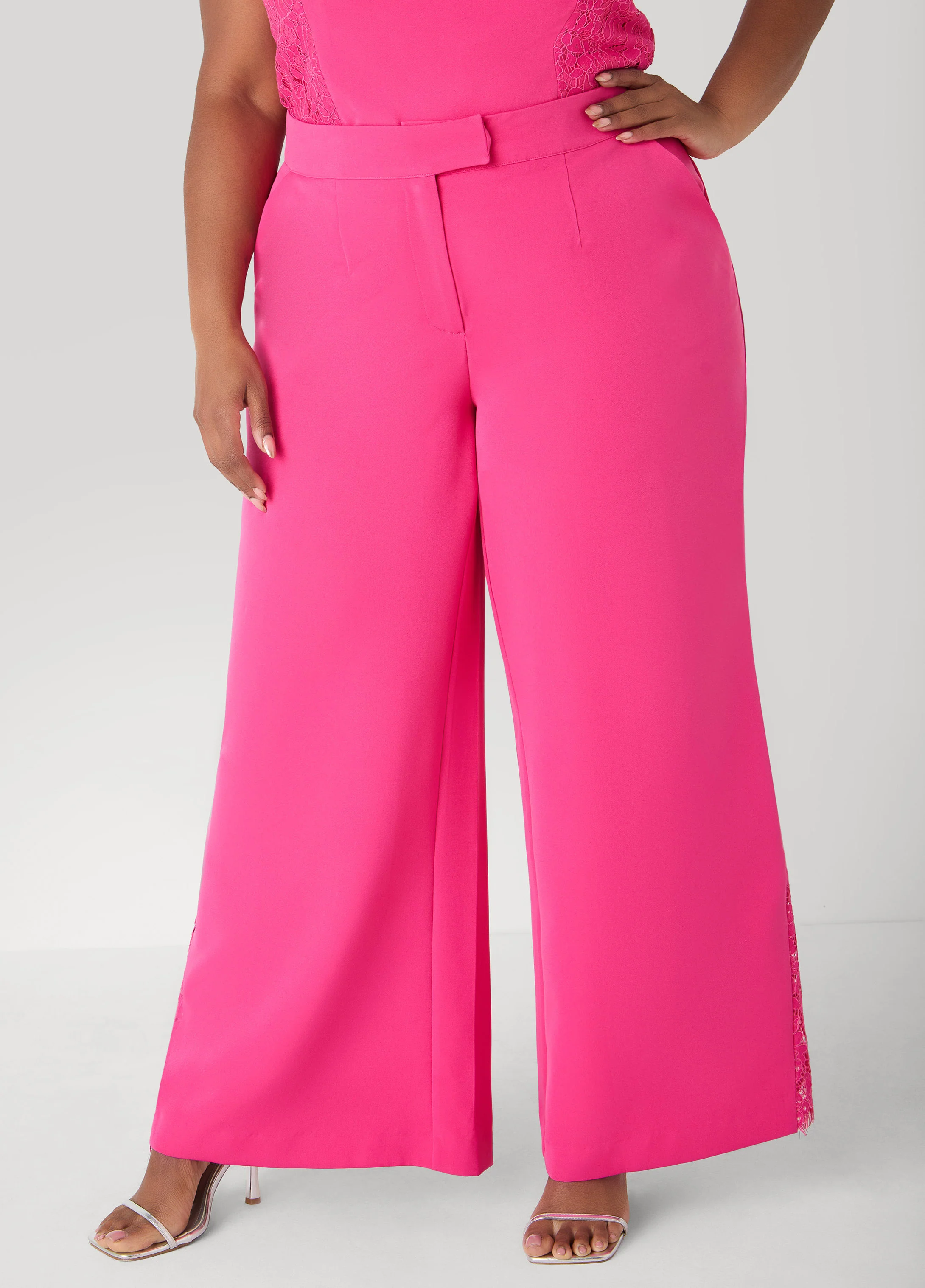 Lace Paneled Wide Leg Trousers - Image 3