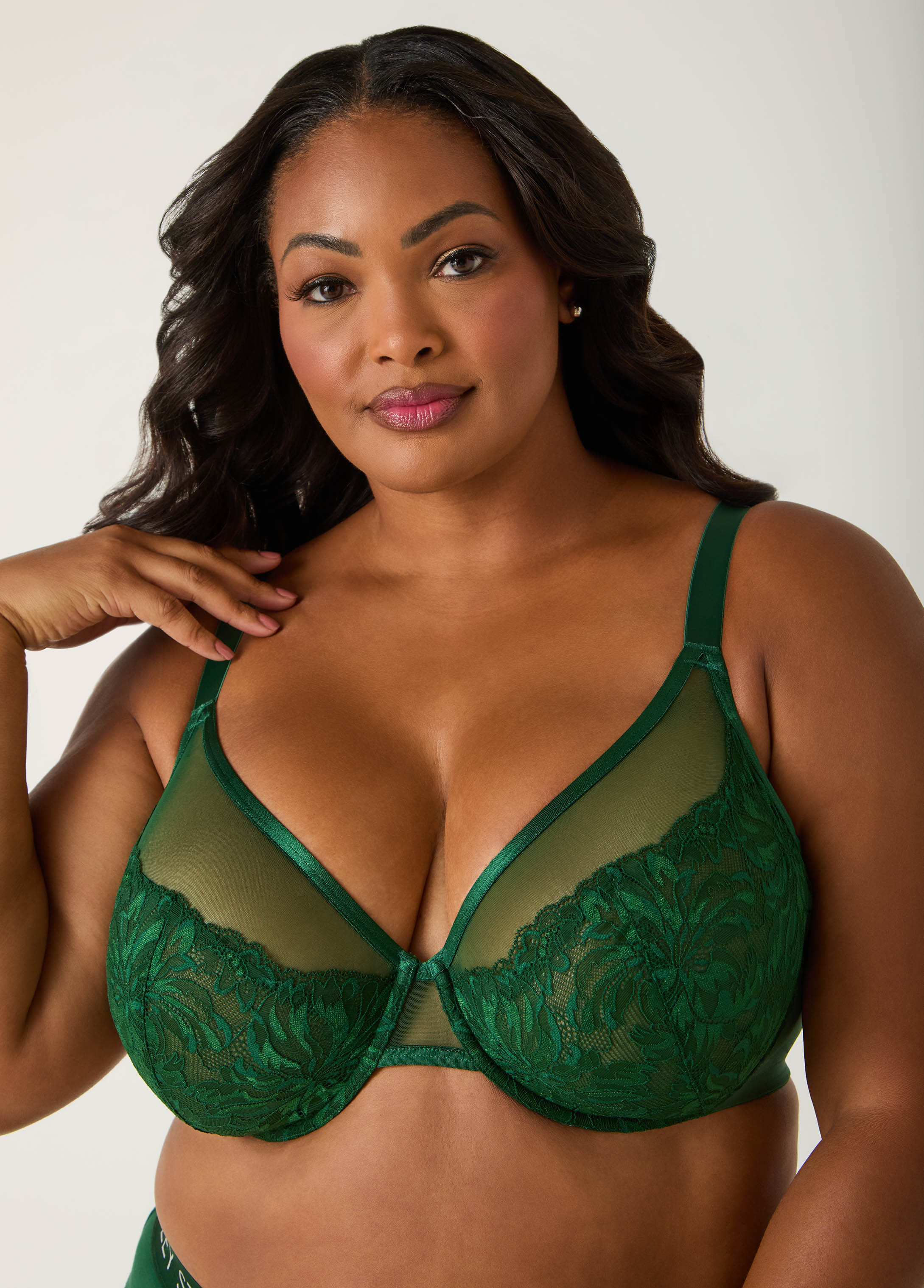 Mesh Paneled Lace Underwire Bra - Image 4