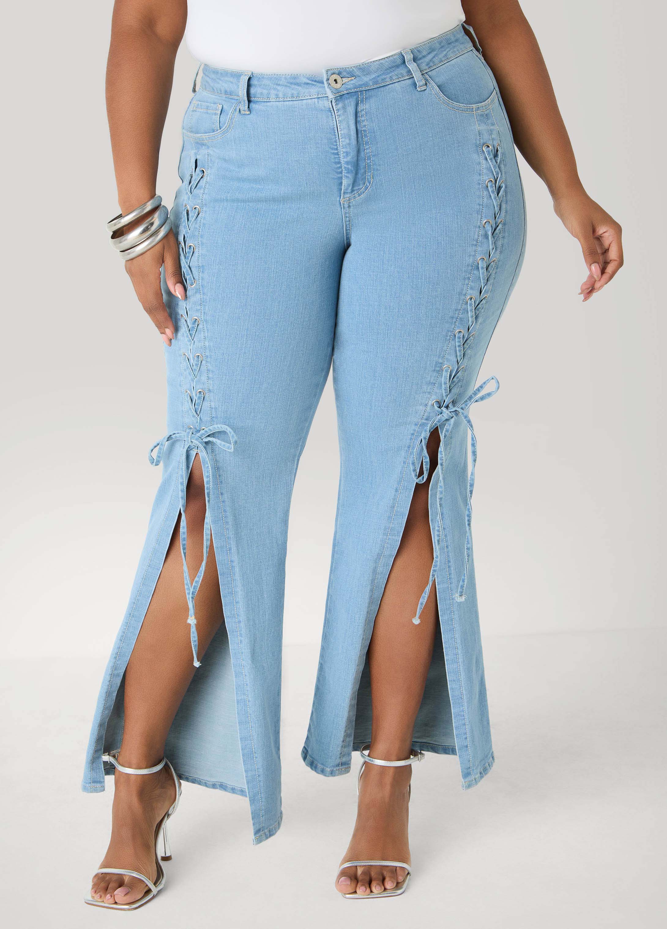 Lace Up Flared Jeans - Image 4