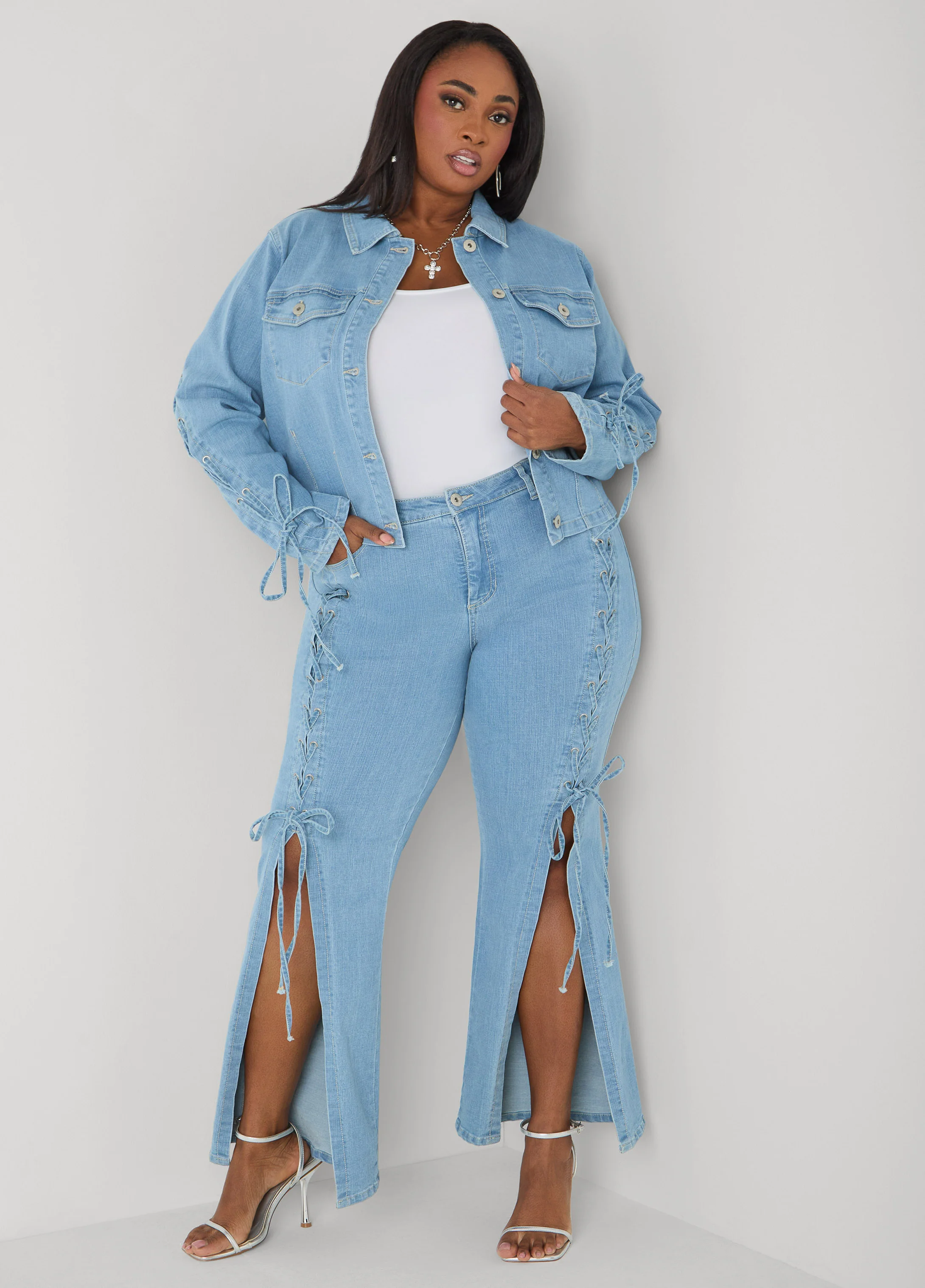 Lace Up Denim Jacket - Image 5