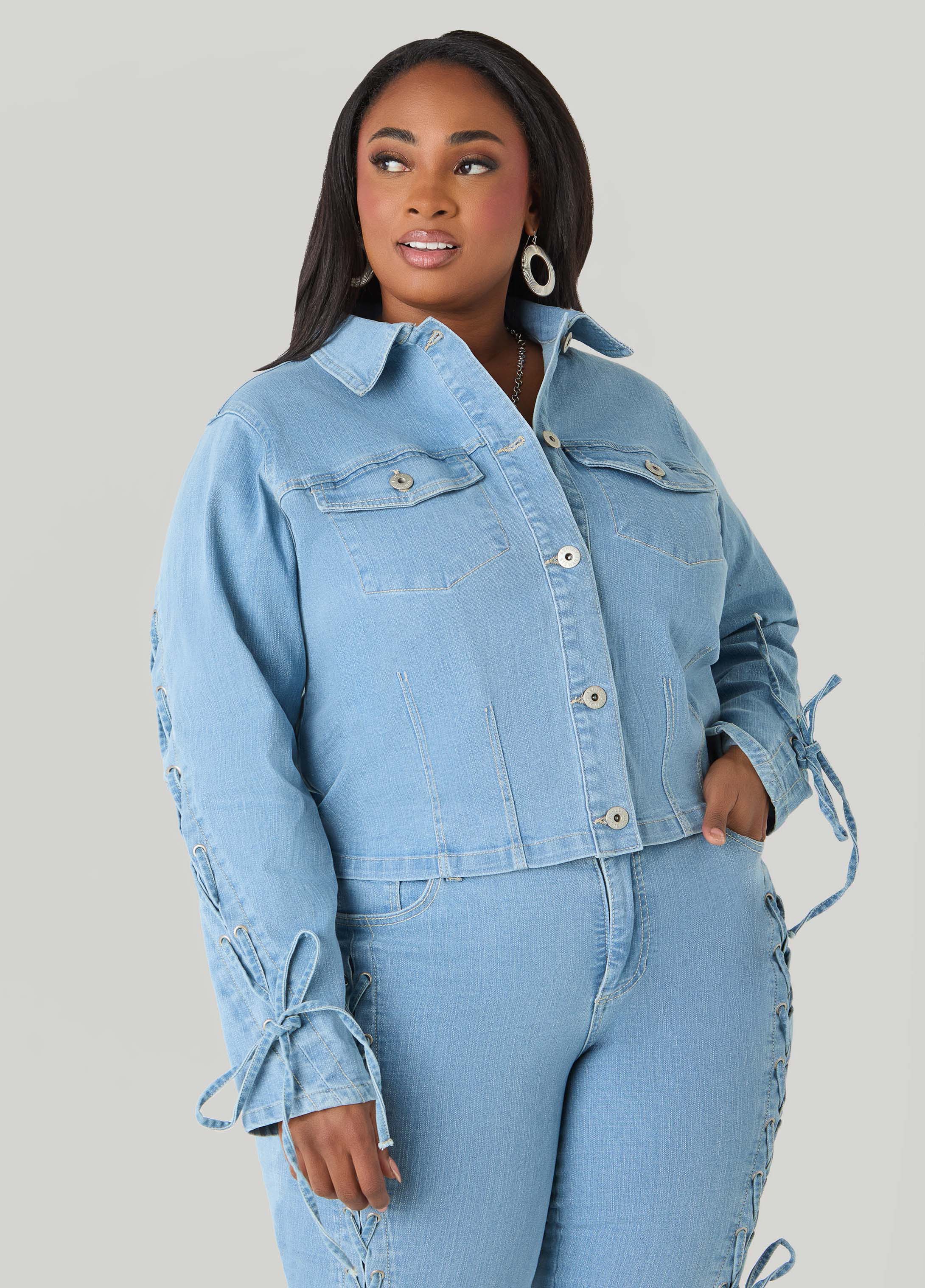 Lace Up Denim Jacket - Image 8