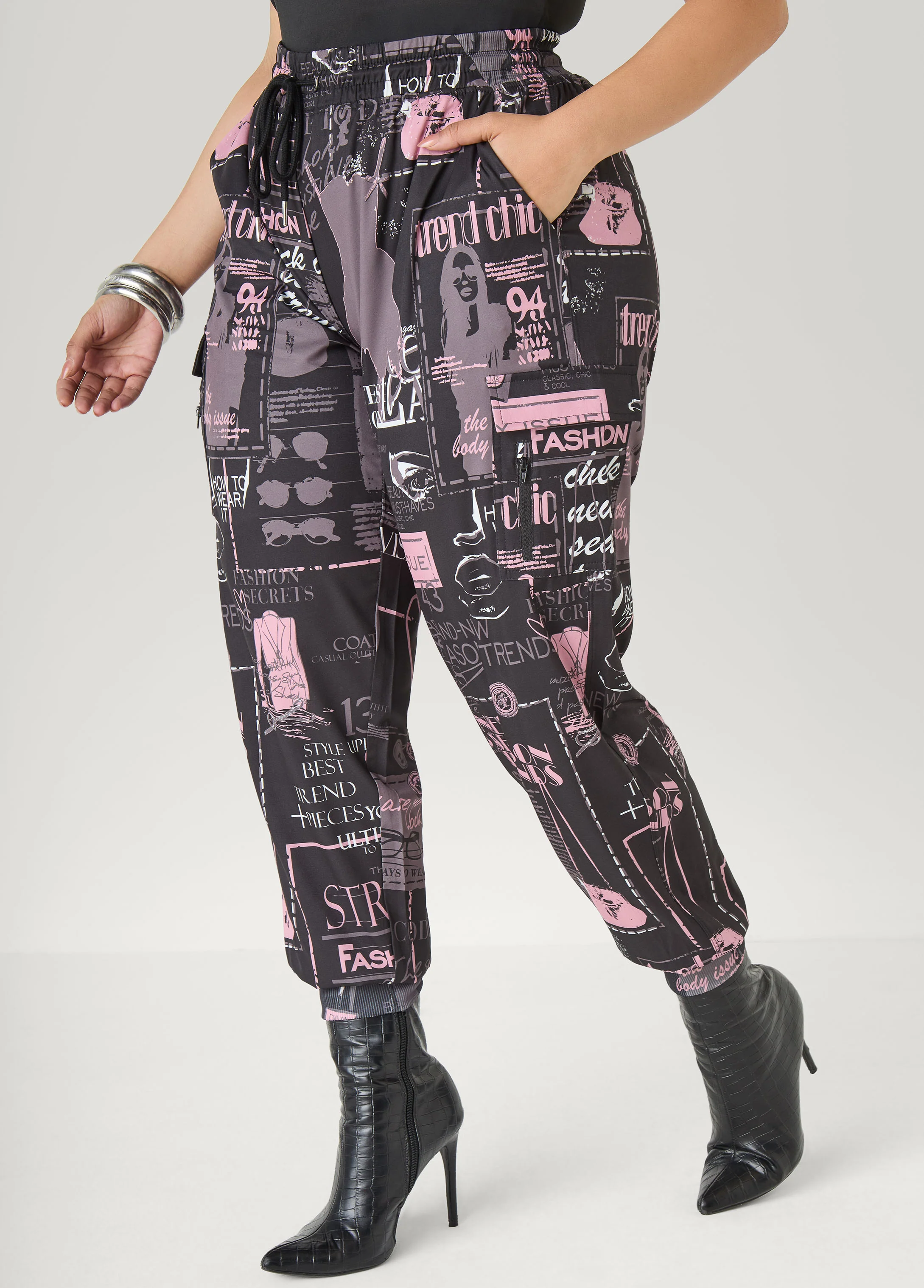 Newspaper Print Cargo Joggers - Image 3