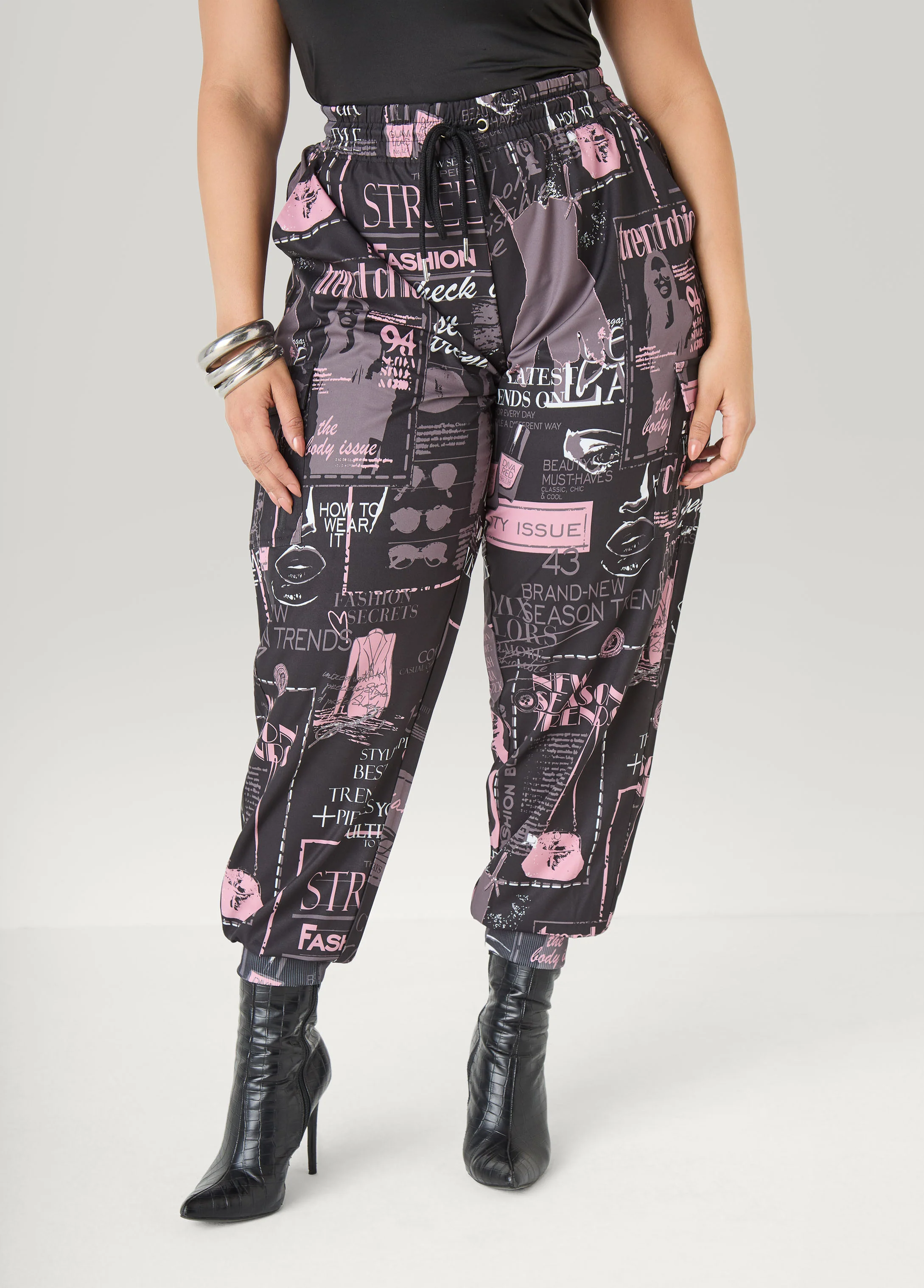 Newspaper Print Cargo Joggers - Image 5