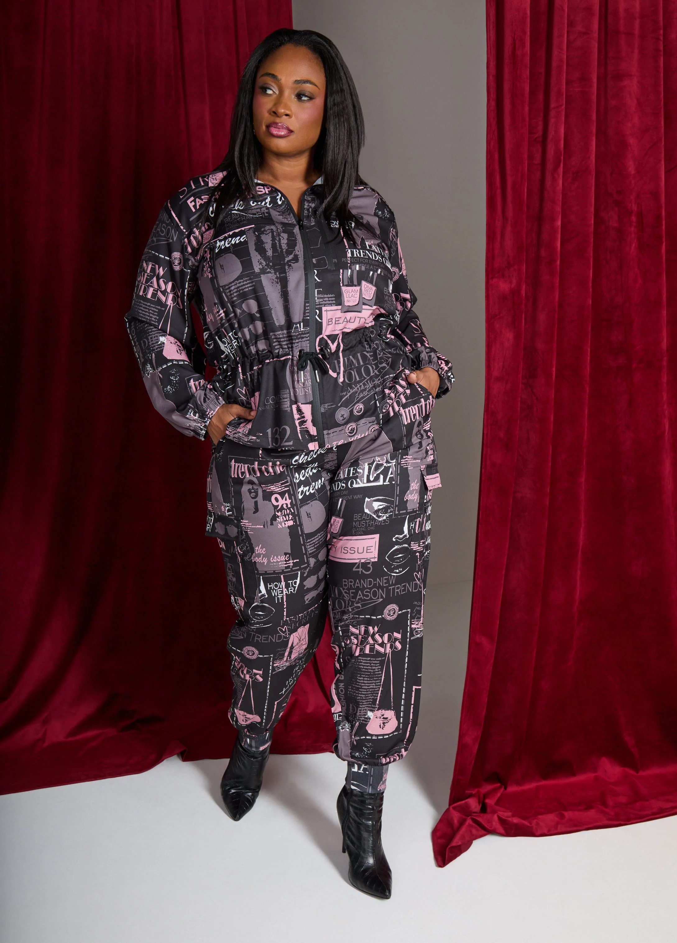 Newspaper Print Cargo Joggers - Image 8