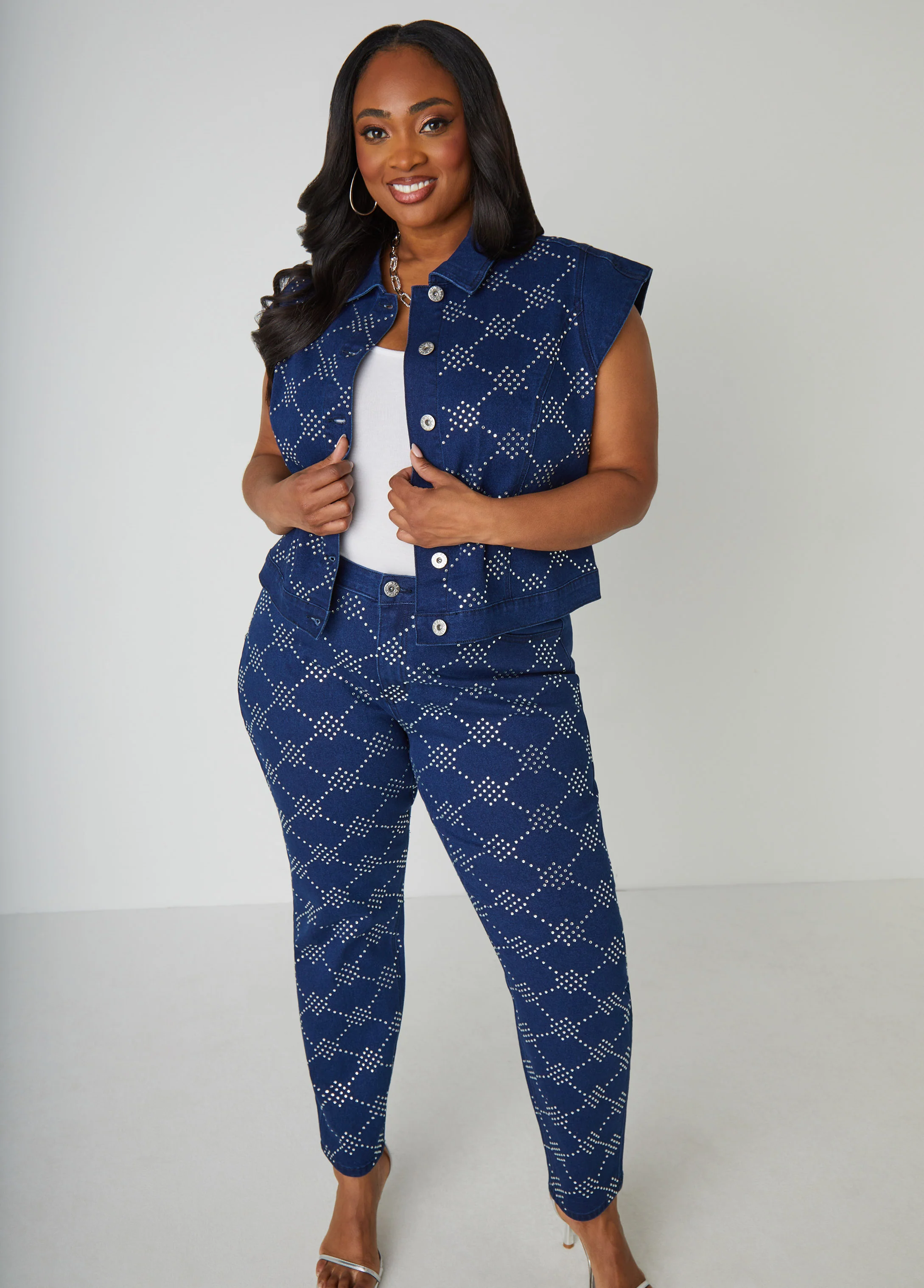 Crystal Stretch Denim Vest - Image 3