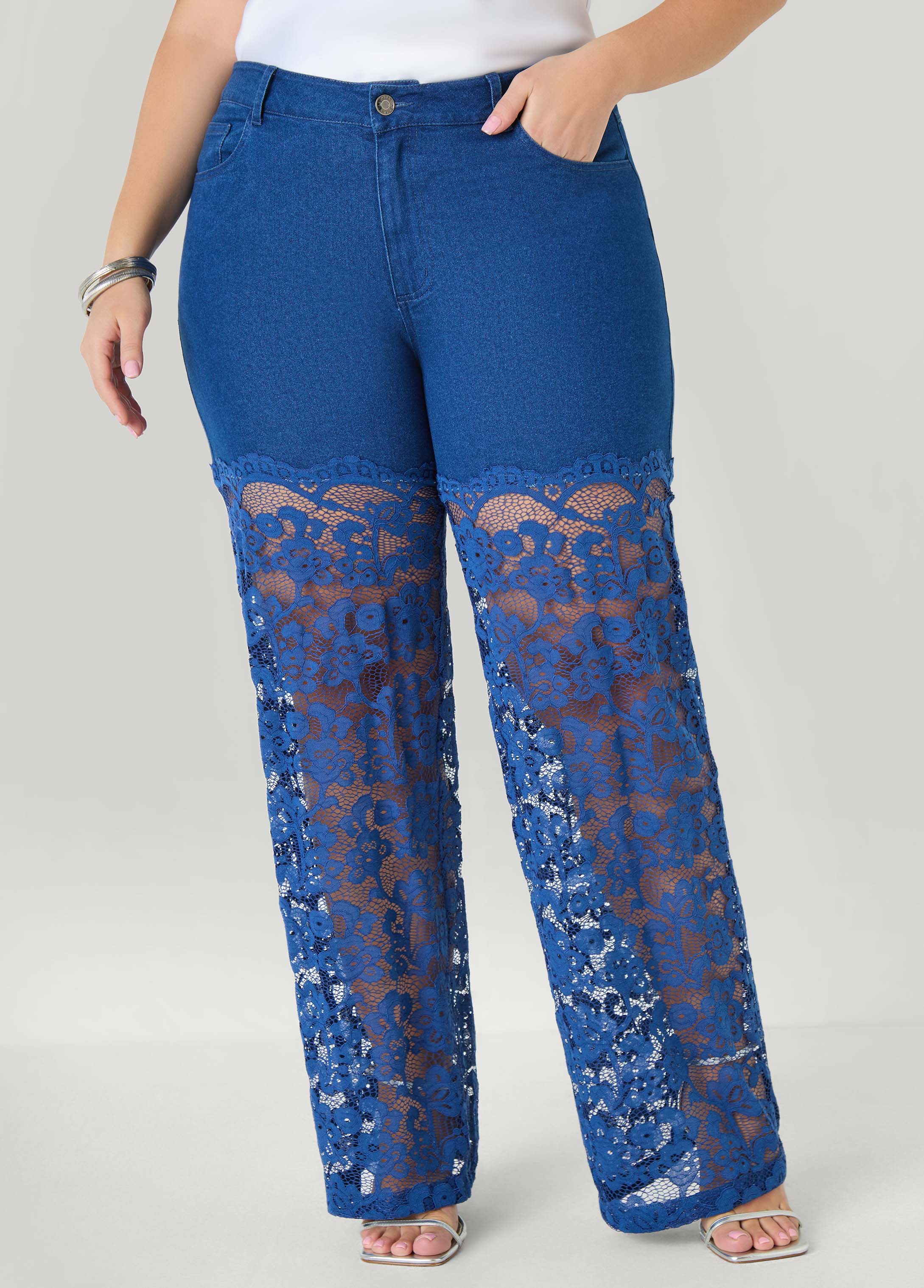 Lace Paneled Wide Leg jeans - Image 5
