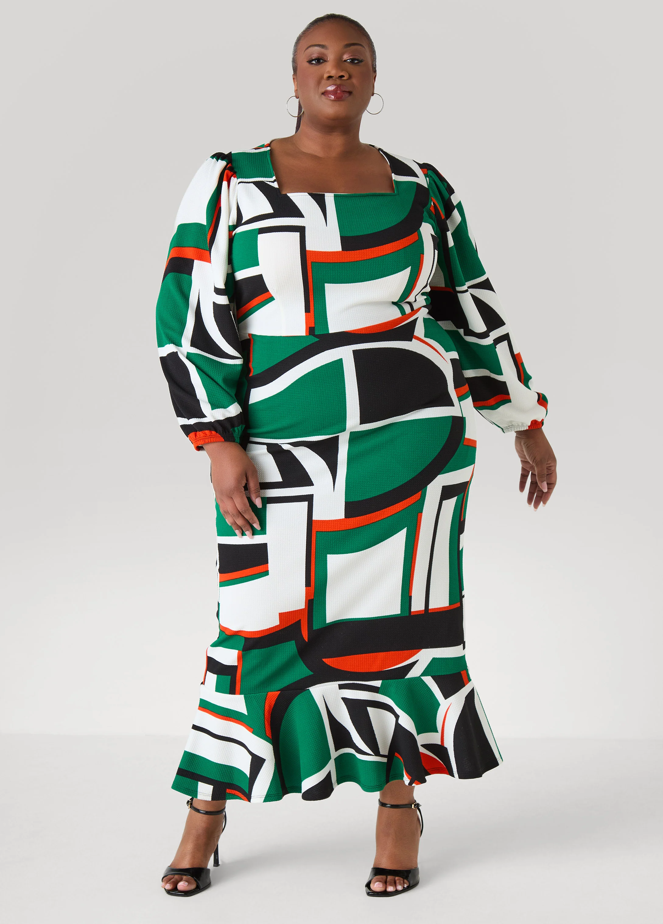 Geo Print Square Neck Maxi Dress - Image 3