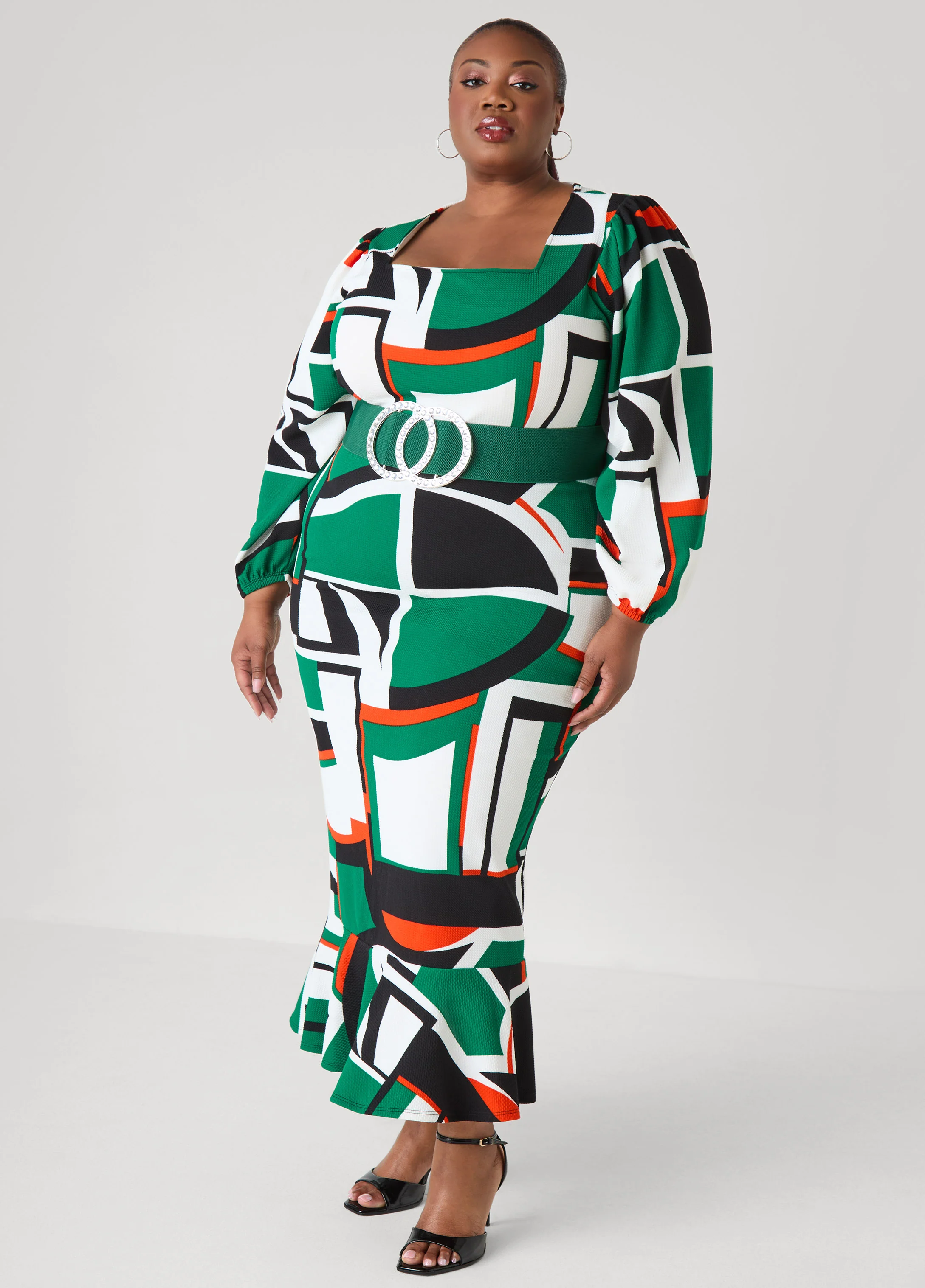 Geo Print Square Neck Maxi Dress - Image 4