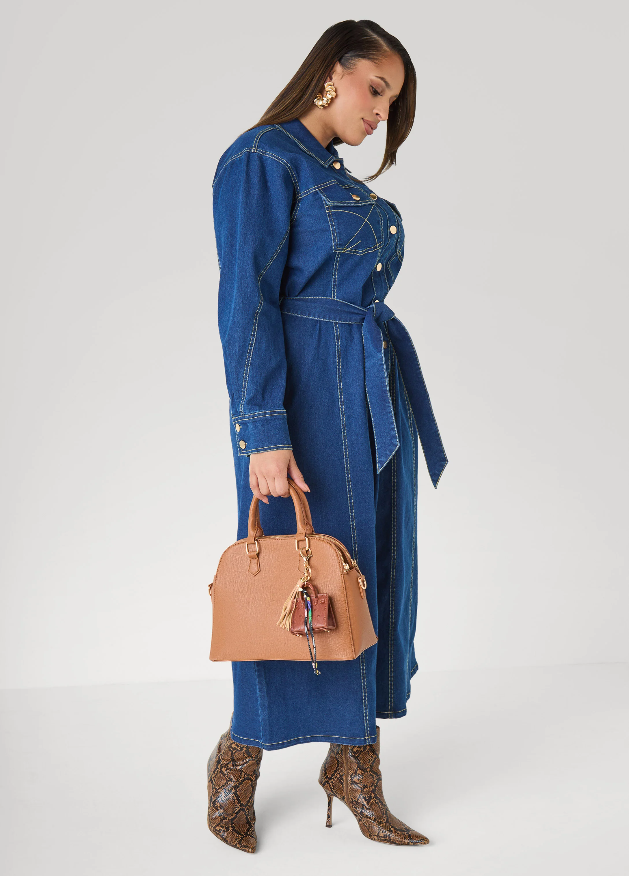 Tall Belted Denim Maxi Shirtdress - Image 3