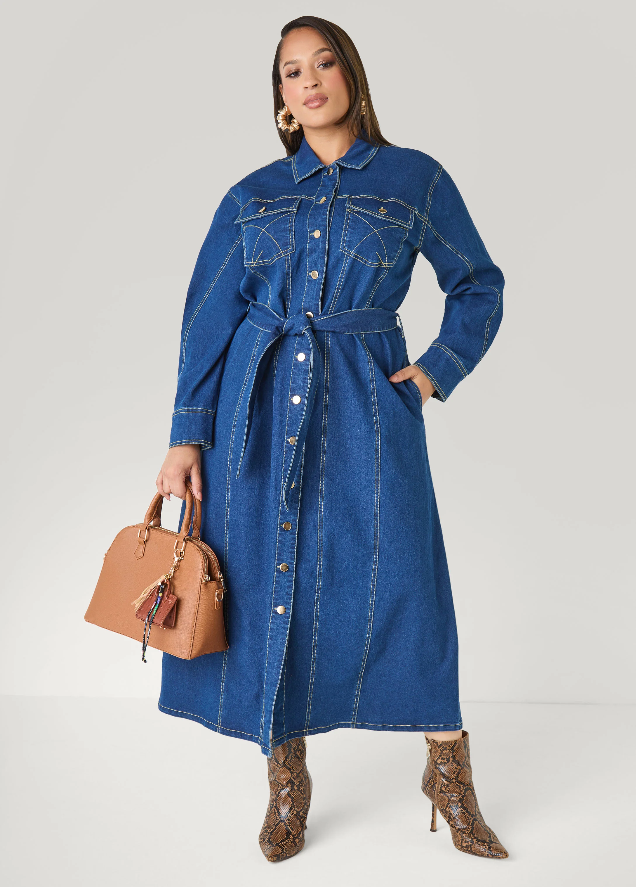 Tall Belted Denim Maxi Shirtdress - Image 5