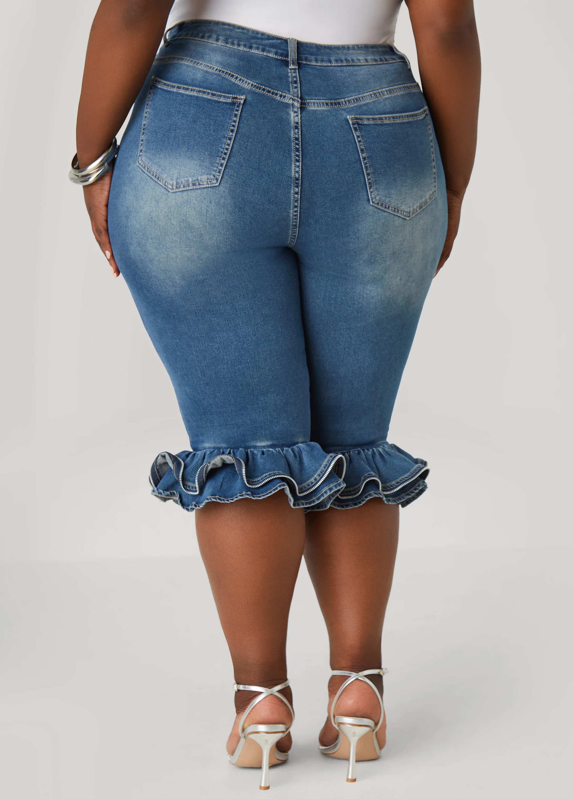 Zipper Trimmed Denim Capris - Image 3