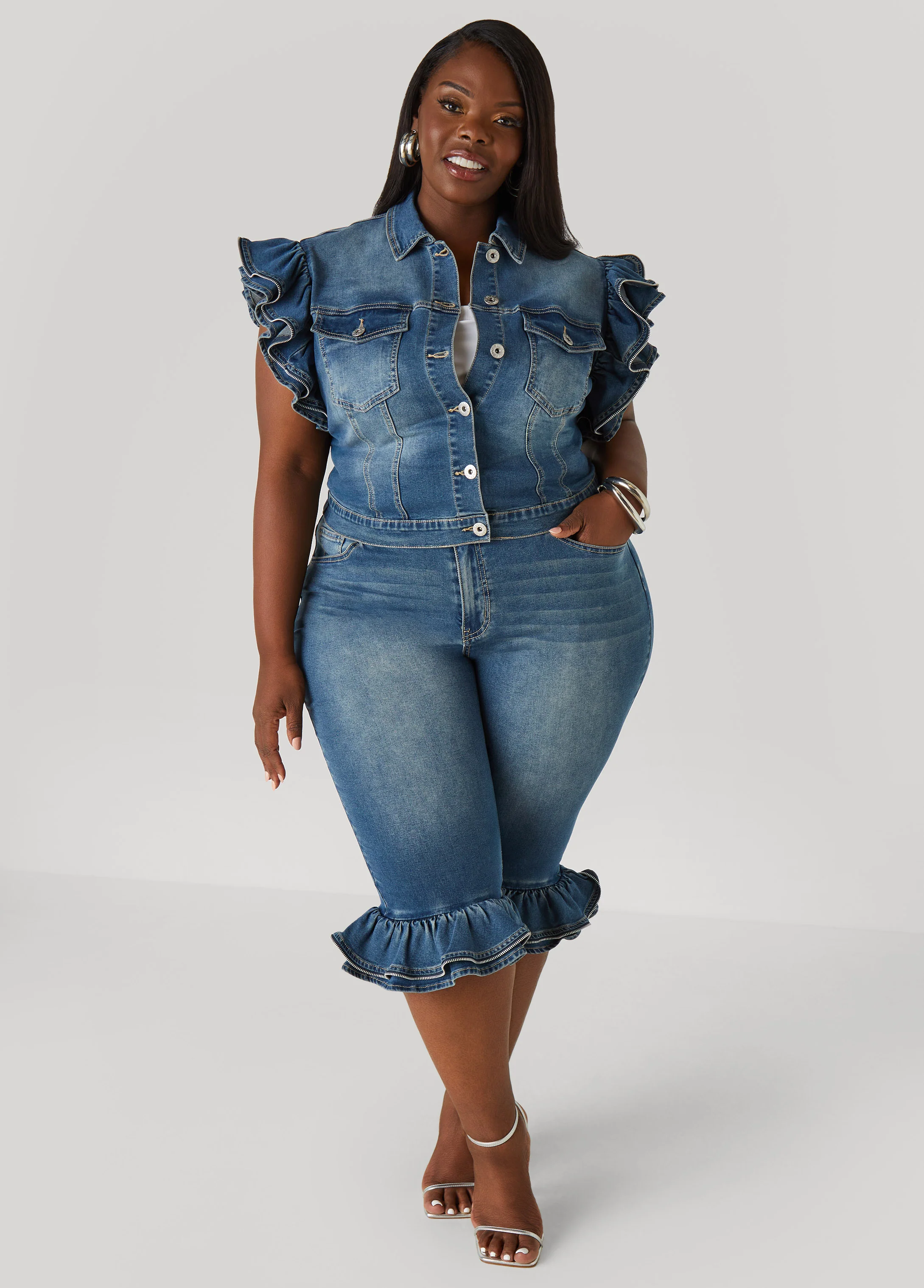 Zipper Trimmed Denim Jacket - Image 3