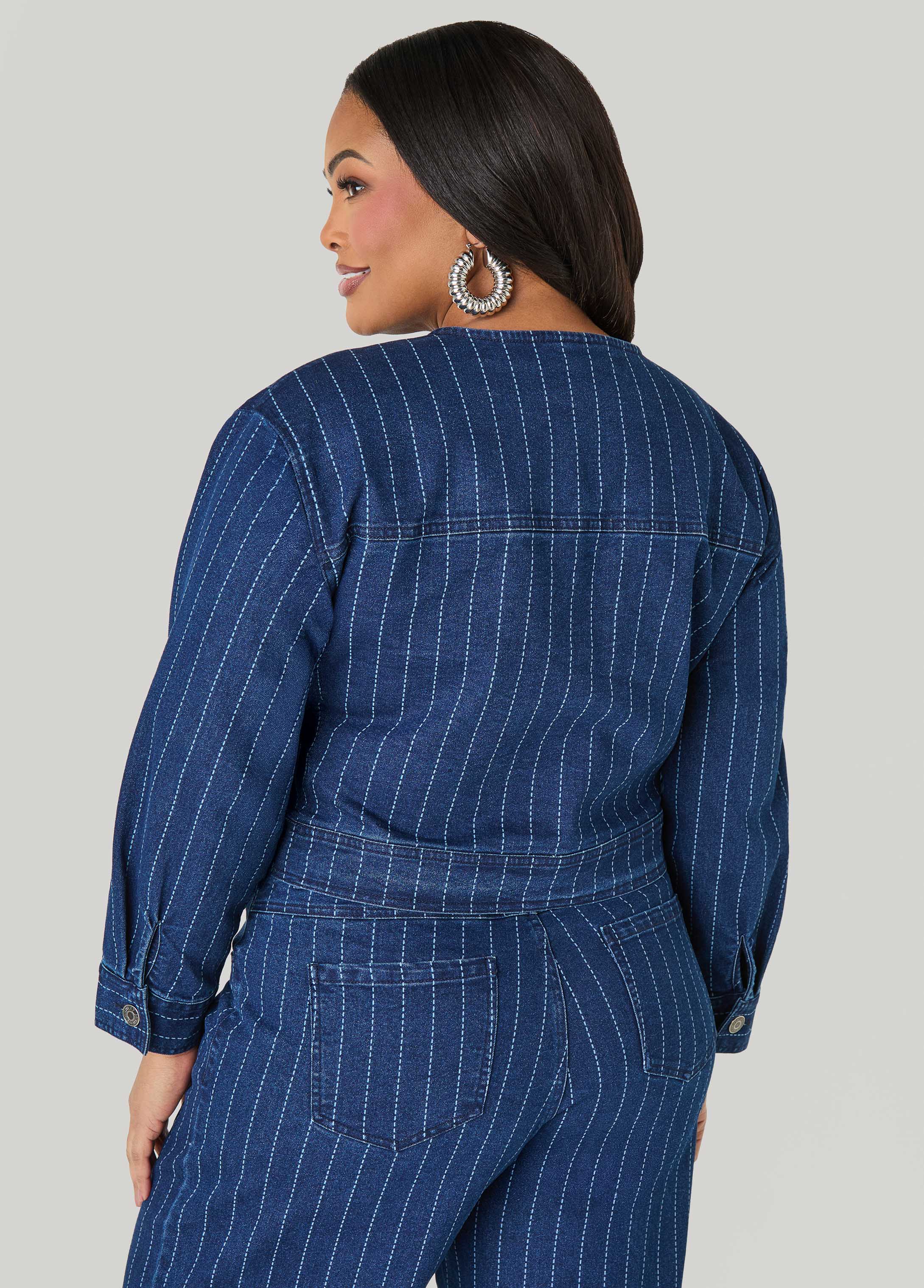 Pinstriped Denim Crop Jacket - Image 6
