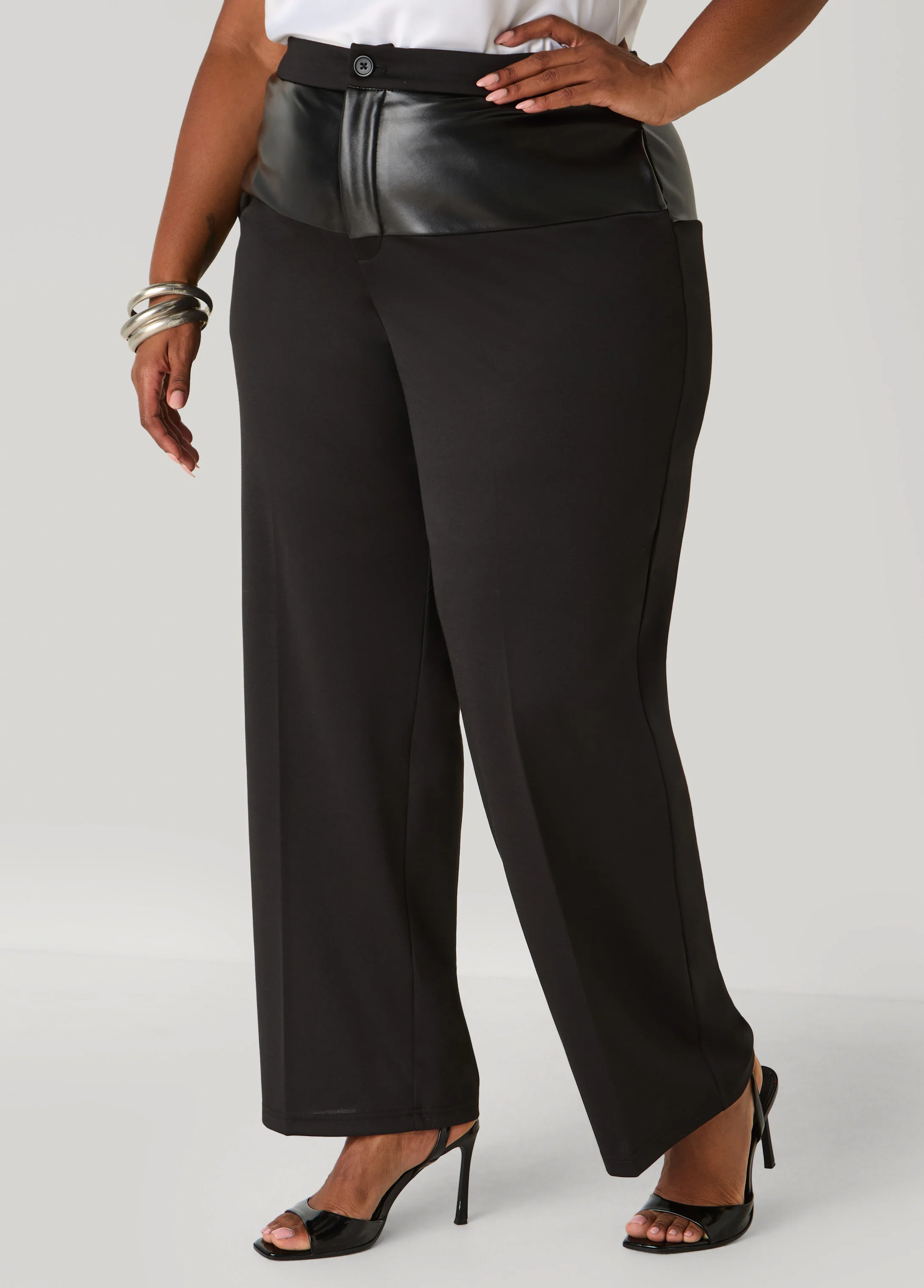 Faux Leather Paneled Trousers - Image 3