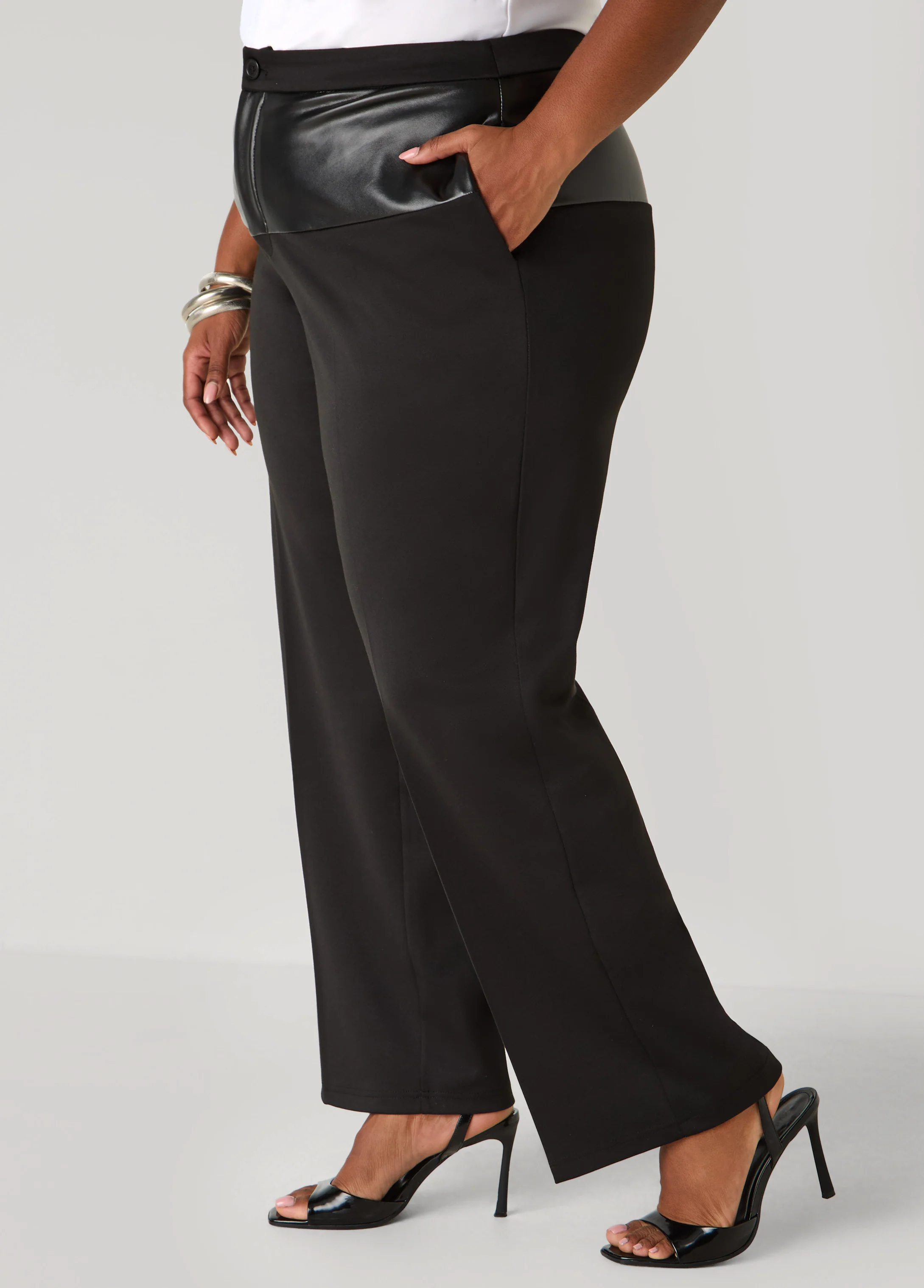 Faux Leather Paneled Trousers - Image 4