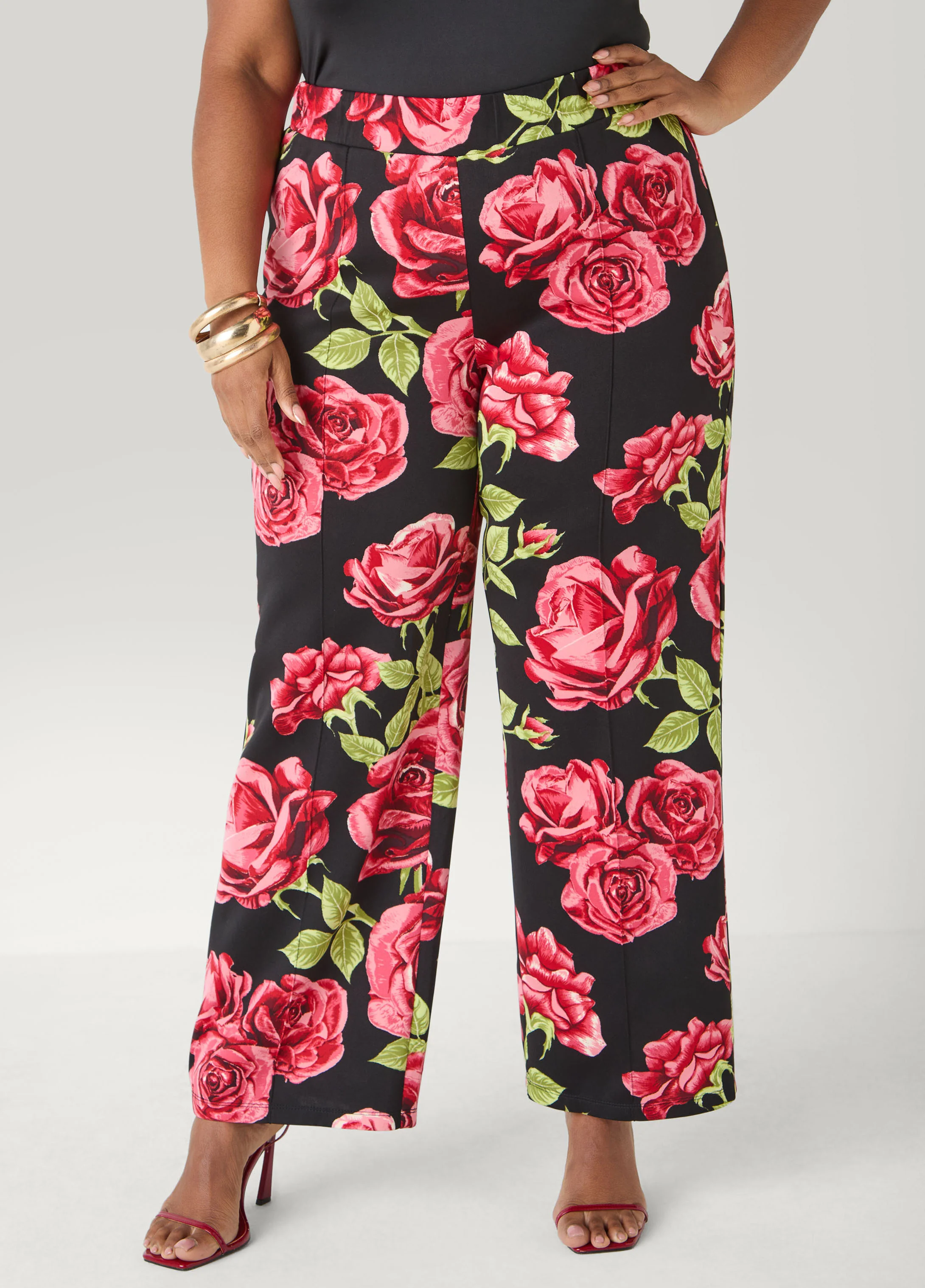 Rose Print Wide Leg Pants - Image 4