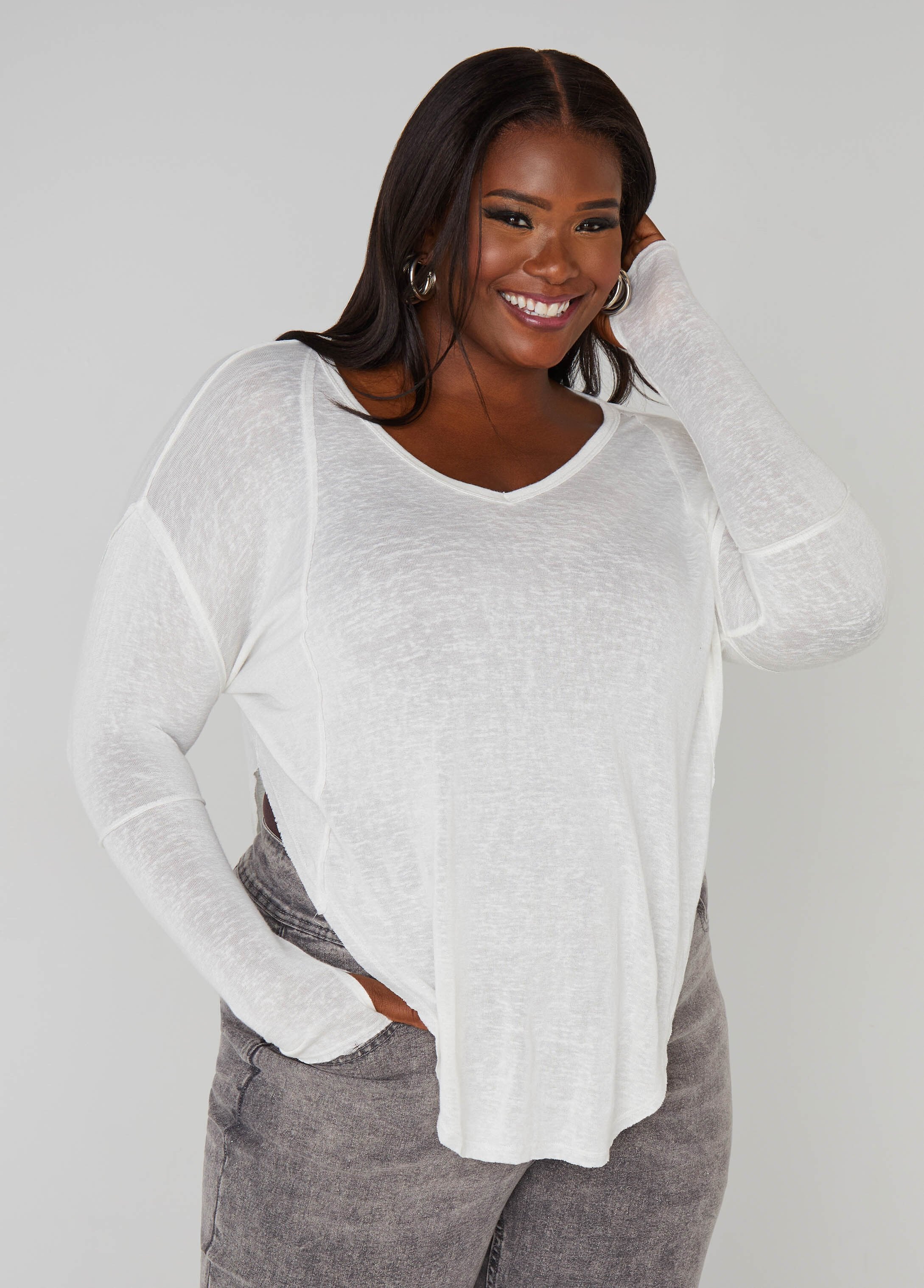 Slub Knit V Neck Top - Image 3