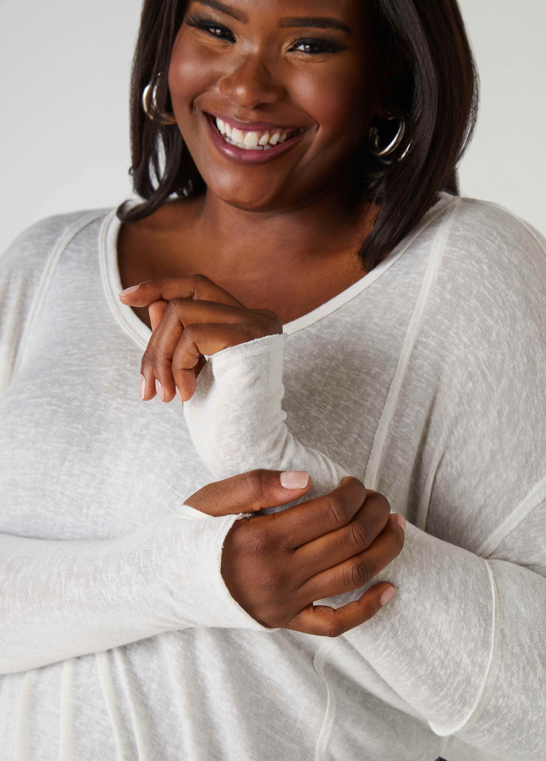 Slub Knit V Neck Top - Image 4