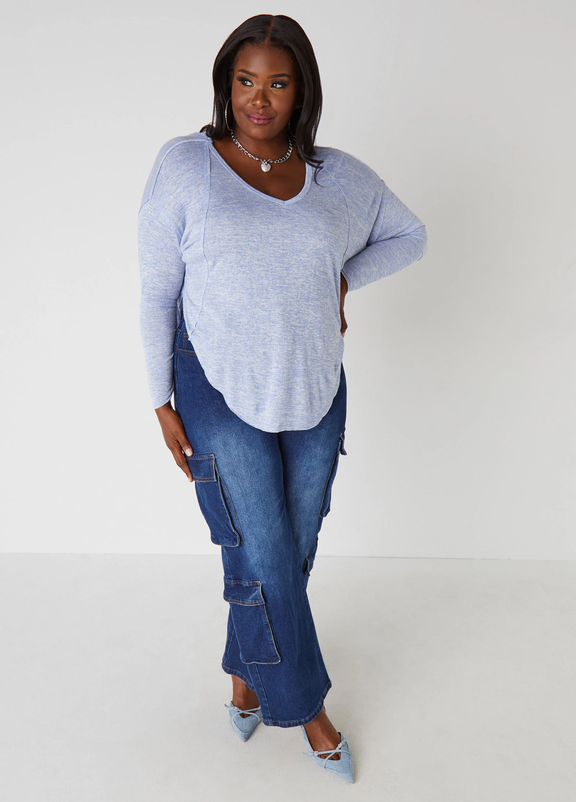 Slub Knit V Neck Top - Image 7