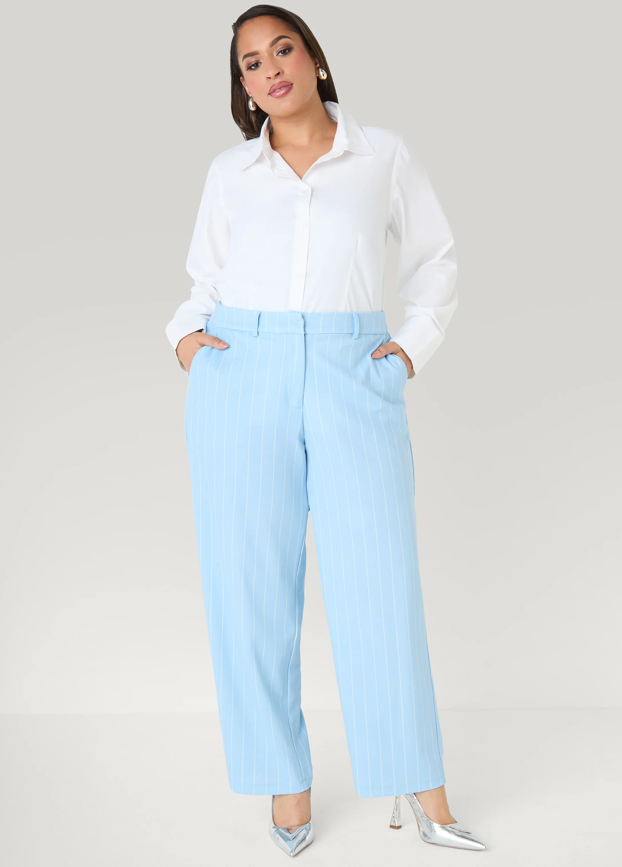 Striped Crepe Straight Leg Pants - Image 4